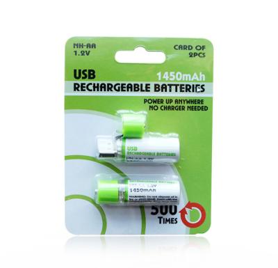 China Toys 2021 USB Rechargeable Batteries AA 1200mAh 1.2v Ni-MH Rechargeable Battery for sale