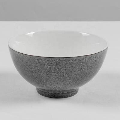 China Viable Hot Sale High Quality Japanese Korean Gray Noodle Restaurant Round Used Ceramic Tableware Dinnerware Rice Soup Bowls Set for sale