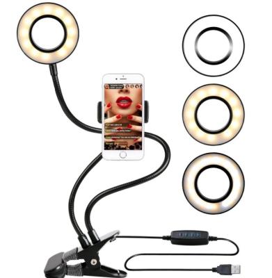 China 360 Degree Rotating 2020 Amazon Success LED Selfie Light Ring Round Flexible Mobile Phone Stand Holder for Live Broadcast for sale