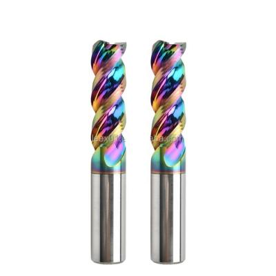 China LEE-X HRC60 Flat Carbide End Mill Miniature Aluminum End Mill 12*100mm DLC Colored Coating 3 Flute U-Flute Carbide End Mill For Aluminum for sale