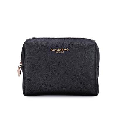 China Fashion Women Small Zipper Leather Pouch Luxury Custom Luxury Black Cosmetic Bag for sale