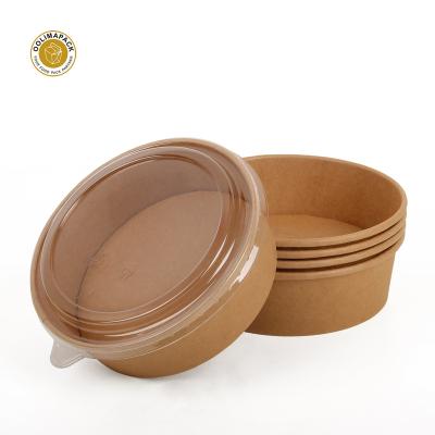 China Biodegradable Compostable Paper Bowl With Lid Disposable Kraft Paper Salad Bowl With Lid for sale