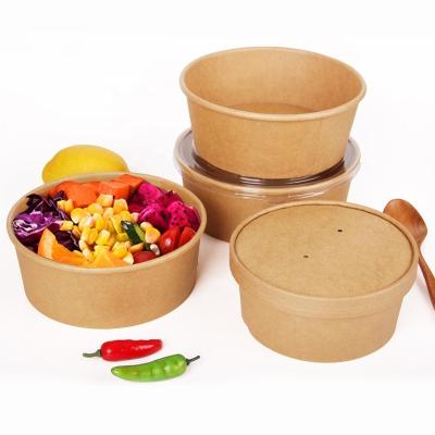 China 100% Eco Friendly Disposable Kraft Paper Salad Bowl With Paper Lid for sale