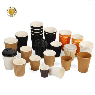 China 4oz 8oz 12oz Disposable Disposable Custom Printed Logo Paper Coffee Cups With Black Lid Wholesale for sale