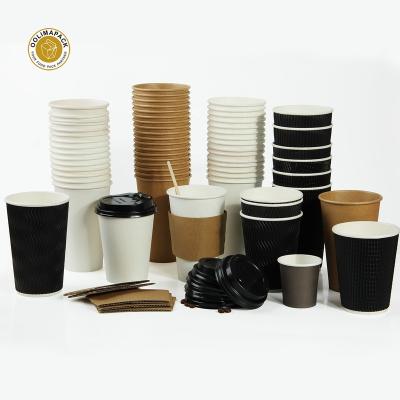 China Hot Drinking Paper Container 100% Compostable Disposable Coffee Cups 8oz 10oz 12oz for sale