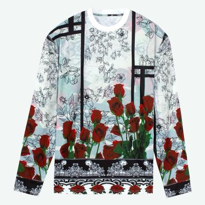 China Baroque Anti-pilling Design Elegant Greek Floral Crew Pattern Long Sleeve T-Shirt For Men's Neck for sale