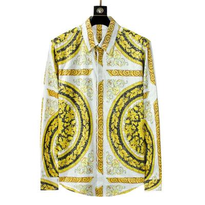 China Bold Design Anti-Pilling Metallic Greek Pattern Printed Baroque Long Sleeve Shirt For Men for sale