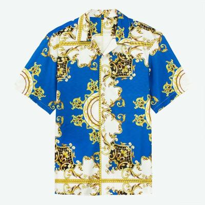 China Bold Design Anti-pilling Camp Collar Pattern Luxury Printed Greek Meander Printed Textured Fabric Baroque Short Sleeve Shirt For Men for sale