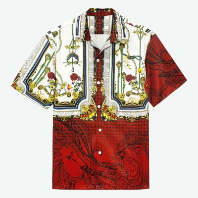 China Anti-pilling Luxury Printed Greek Pattern Design Elegant Camp Collar Textured Baroque Short Sleeve Cloth Shirt For Men for sale