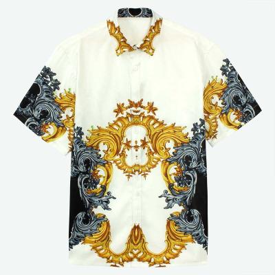 China Bold Design Anti-pilling Luxury Printed Buttoned Greek Pattern Textured Baroque Short Sleeve Shirt For Men for sale