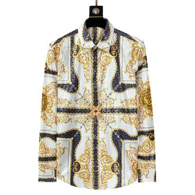 China Anti-pilling Bold Design Metallic Greek Pattern Luxury Printed Baroque Long Sleeve Shirt For Men for sale