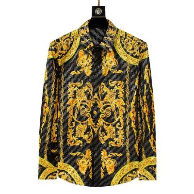 China Bold Design Anti-Pilling Button-Down Luxury Metallic Print Baroque Print Long Sleeve Shirt For Men for sale