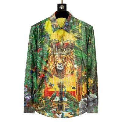 China Bold Design Anti-Pilling Button-Out Nature and Lion Printed Baroque Long Sleeve Metallic Print Shirt for Men for sale