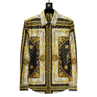 China Anti-pilling Classic Design Luxury Button-Down Sleeve Metallic Baroque Printed Long Sleeve Shirt For Men for sale