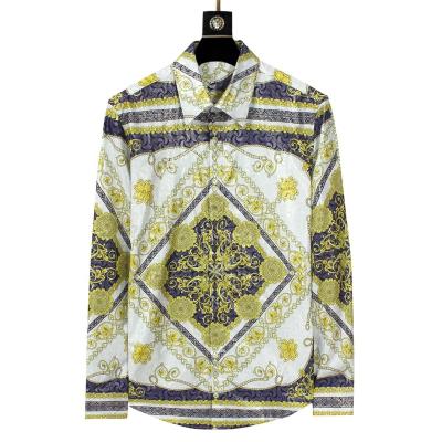 China Anti-pilling Luxury Printed Metallic Greek Pattern Classic Design Printed Baroque Long Sleeve Shirt For Men for sale