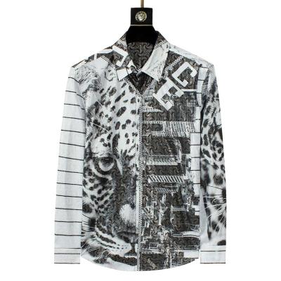 China Bold Leopard Print Buttons Metal Design Anti-Pilling Baroque Black And White Long Sleeve Shirt For Men for sale