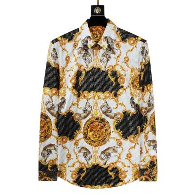 China Bold Design Metallic Anti-Pilling Button-Up Tiger And Lion Printed Baroque Long Sleeve Shirt For Men for sale