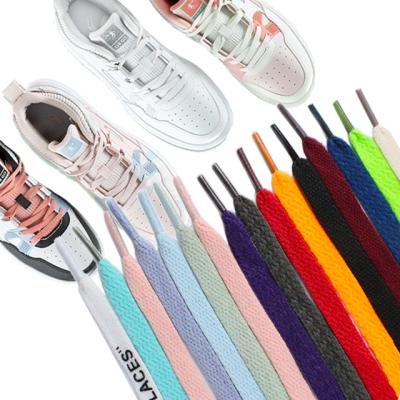 China Custom50Colors Fashion Flat Wholesale Shoe Laces 8 Mm Width Polyester Flat Laces for sale