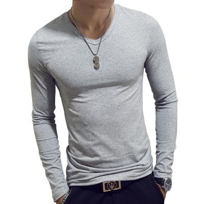 China Cheap Wholesale Cheap V-Neck T-shirts Long Sleeve Anti-Wrinkle Casual Slim Fit Shirt Muscle Basic Tee Tops Blouse Pullover for sale