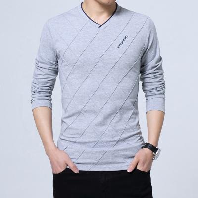 China Fashion Anti-Wrinkle Slim Fit Cotton Polo Shirts Solid Color Grid Long Sleeve V-Neck Fitness Tee Casual Fold Pullover for sale