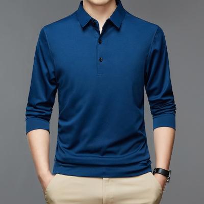 China Anti-Wrinkle Mens Polyester Fiber Golf Shirt Business Long Sleeve Casual Pullover Polo Shirts Solid Color Cotton Workwear for sale