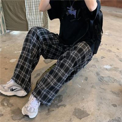 China New Arrivals Breathable Pants Cotton Drawstring Plaid Casual Sport Pants Loose Leisure Wide Leg Trousers for sale