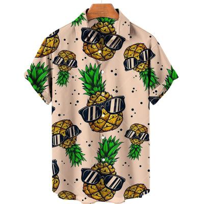 China QUICK DRY Floral Chiffon Flower Print Pineapple Beach Summer Style Casual Loose Short Sleeve Top Hawaiian Shirts for sale