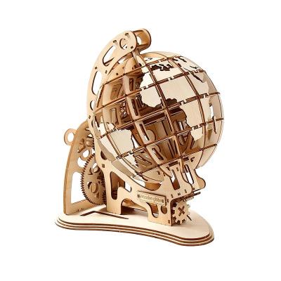 China Eco-Friendly Laser Cutting 3D Globe Puzzles Decorative Backing Intricate Wooden Design 3D Puzzles Wooden Globe Puzzle 3D Models For Adults for sale