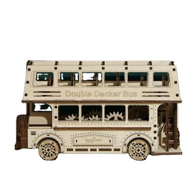 China Eco-Friendly Laser Cutting Wooden Jigsaw Puzzle 3d Wooden Models Double Decker Bus Children 3d Jigsaw Wooden 3d Jigsaw Puzzle for sale