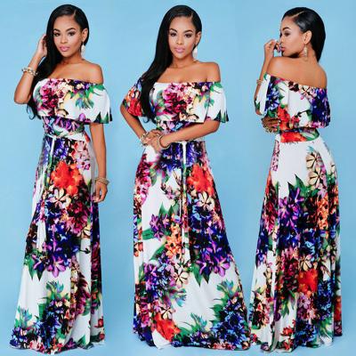 China Africa Clothing Anti-Static Straight Tube Dresses Shoulder Short Sleeve Printed Dresses Women Long Maxi Dress for sale