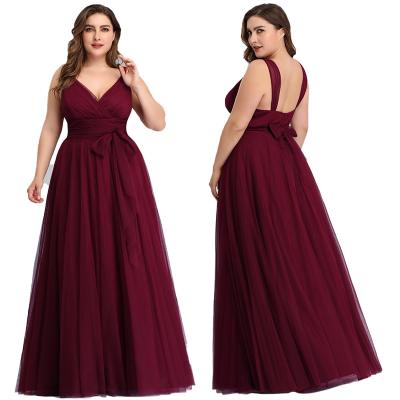 China Anti-Static Plus Size Summer V-Neck Mesh Long Bridesmaid Dress Formal Dress for sale