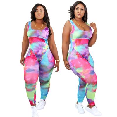 China QUICK DRY plus size women's clothing tie dye jumpsuit sleeveless jumpsuit women plus size jumpsuit for sale