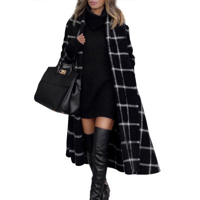 China Breathable Women Winter Coats Long Sleeve Plaid Brushed Coat Print Women Casual Coats And Jackets for sale