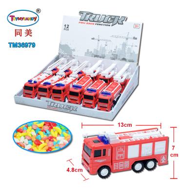 China Capsule Toys Hot Selling Plastic Fire Engine Truck Toy With Candy For Kids Game for sale