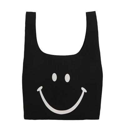 China Eco-Friendly Smile Shopping Tote Bags Cotton Women Handbags Canvas Face Shoulder Bag 2021 Beautiful for sale