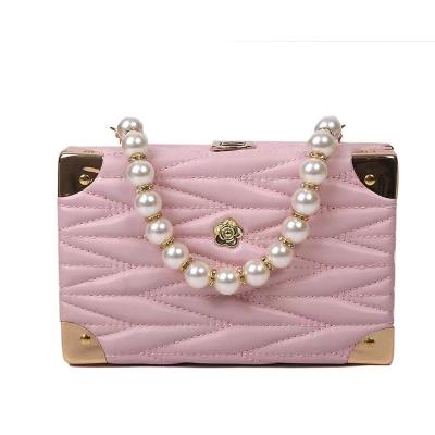 China PU women box bag with cross body bag PU leather solid color flower metal box clutch body women handbag for sale