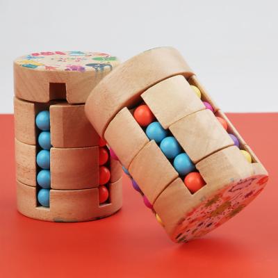 China New fashion cylinder riddle game kids and adults decompression toys wooden bead cube wooden puzzles for sale