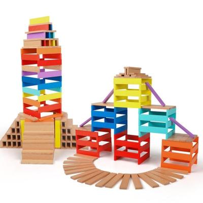 China Beech Wood Strip Blocks Wooden Colorful Kids Imagination Training Early Child Interaction Parent Building Block Wooden Education Toys for sale