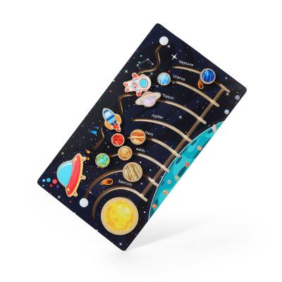 China Early Education Space Planet Educational Baby Board Study Solar System Puzzle Toy 2023 Cognitive Board Kids Montessori Wooden Toys for sale