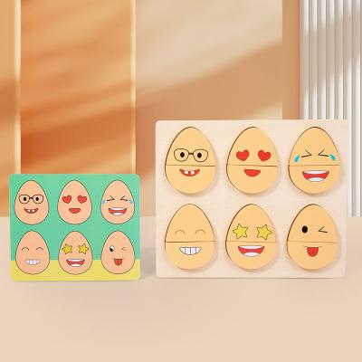 China DIY PLAY 2023 Hot Selling Funny Wooden Puzzle Expression Egg Toys For Children for sale