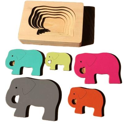 China DIY TOY Children Animal Shape Wooden Early Educational Toy Eco-friendly Colorful Thicken Multilayer Puzzle for sale