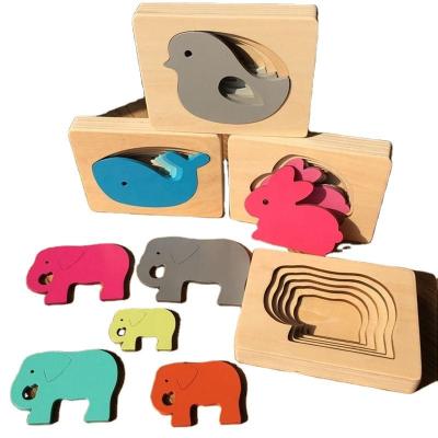 China 3D Multilayer Animal Puzzle Toy Carton Rabbit /Bird/Elephant/Whale Jigsaw Puzzle DIY TOY Child Early Educational Aids Wooden for sale