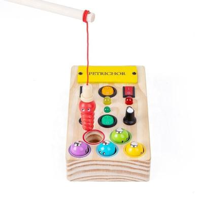 China Fun LED Buttons Wooden Baby Gifts With Shaking Montessori Color Perception Hook Bugs for sale