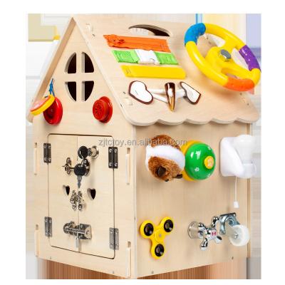 China Wooden Wooden Montessori Materials Toys Sensory House Busy Activity For Kid 2-3-4 Years Old Locks Latch Baby Learning Development Education for sale