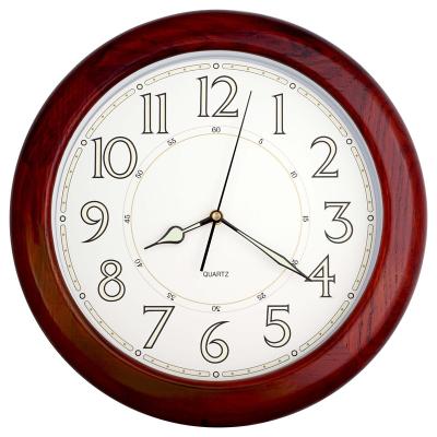 China Minimalist OEM/ODM Oak Wood Hot Selling Classic Luminous Wooden Wall Clock for sale