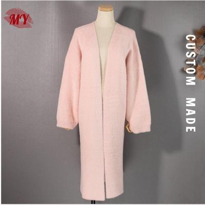 China Anti-Wrinkle Women Customized Plus Size Solid Front Knitted Fluffy Draper-Sleeve Open Cardigan Sweater Coat for sale