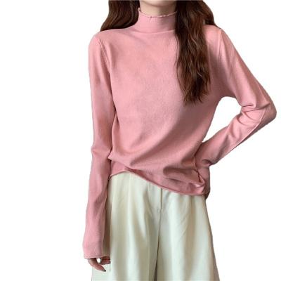 China Anti-wrinkle 2021 new autumn casual knitted sweaters slim upper half high neck sweater solid long sleeve knitwear for ladies for sale