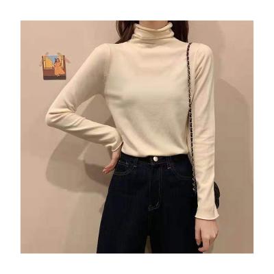 China Solid Anti-wrinkle Turtle Neck Half Knitted Sweater Women Long Sleeve Slim Fit Tight Sweater Tops for sale