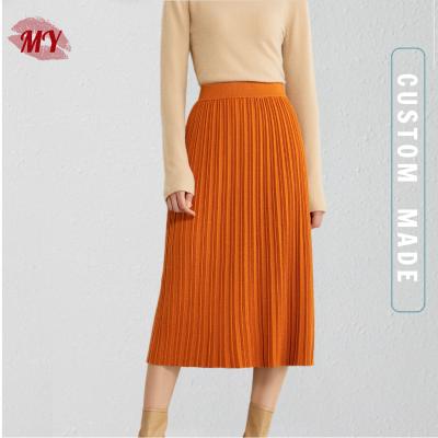 China Solid A Pleated Sweater Skirt Anti-Static Autumn Knitted Elegant Skirt Midi Length Custom Length for sale