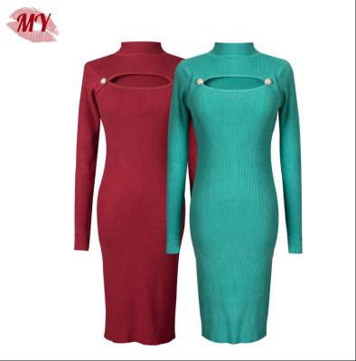 China 2022 Anti-wrinkle Spring New Women's Slim Sweater Dress Cut Long Slim Knitted Dress for sale